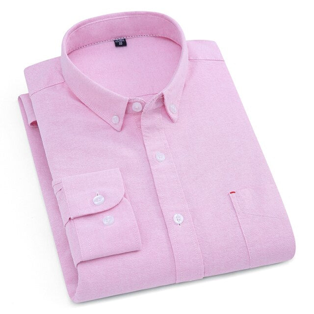 Pure Cotton White Shirts Casual for Men Oxford Long-Sleeved Mens Striped Shirt Leisure Business Formal Chest Pocket New Clothes