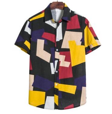Summer Fashion Casual Men Baggy Beach Hawaiian Print Short Sleeve Button Retro Shirts Tops Blouse Men Shirt Summer New