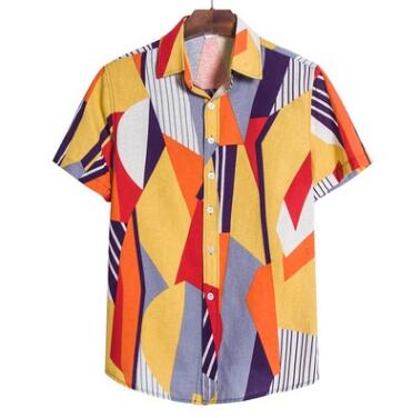 Summer Fashion Casual Men Baggy Beach Hawaiian Print Short Sleeve Button Retro Shirts Tops Blouse Men Shirt Summer New