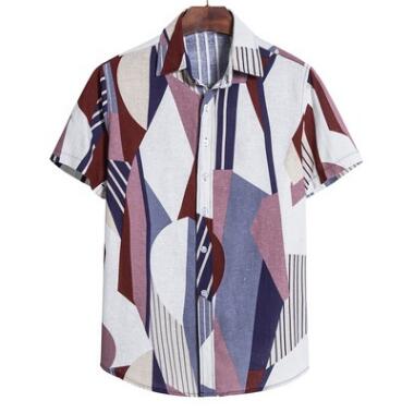 Summer Fashion Casual Men Baggy Beach Hawaiian Print Short Sleeve Button Retro Shirts Tops Blouse Men Shirt Summer New
