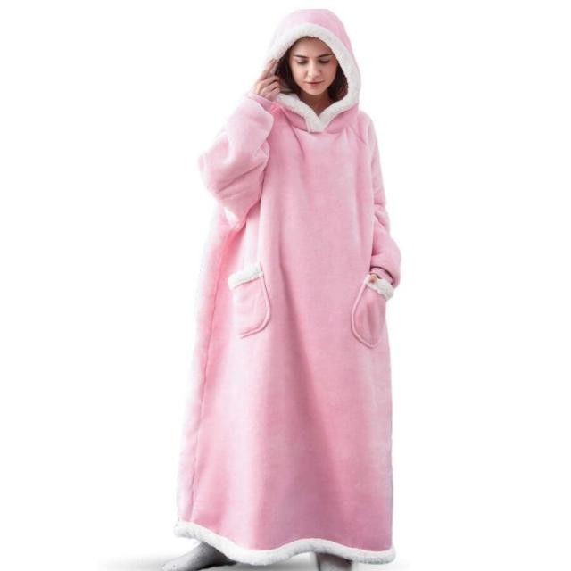 Super Long Flannel Blanket with Sleeves Winter Hoodies Sweatshirt Women Men Pullover Fleece Giant TV Blanket Oversized WF032