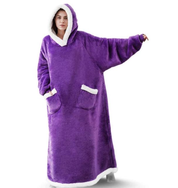 Super Long Flannel Blanket with Sleeves Winter Hoodies Sweatshirt Women Men Pullover Fleece Giant TV Blanket Oversized WF032