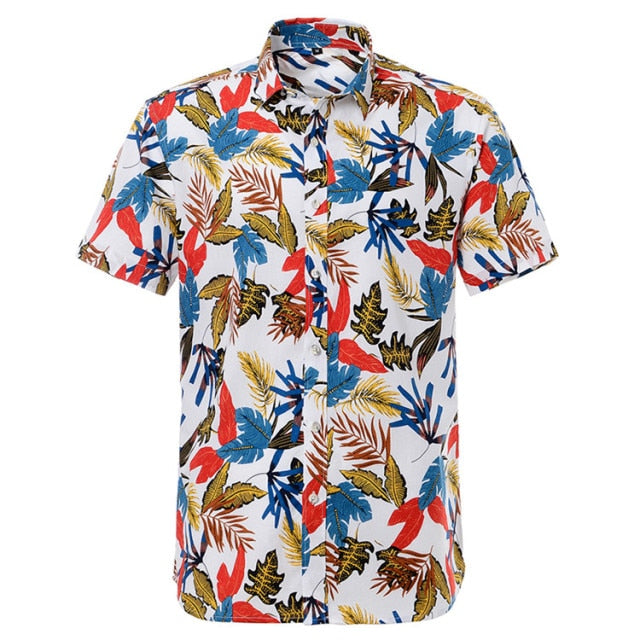 maoxiangshop Summer Pure Cotton Mens Hawaiian Shirt Printed Short Sleeve Big Us Size Hawaii Flower Beach Floral Patterns