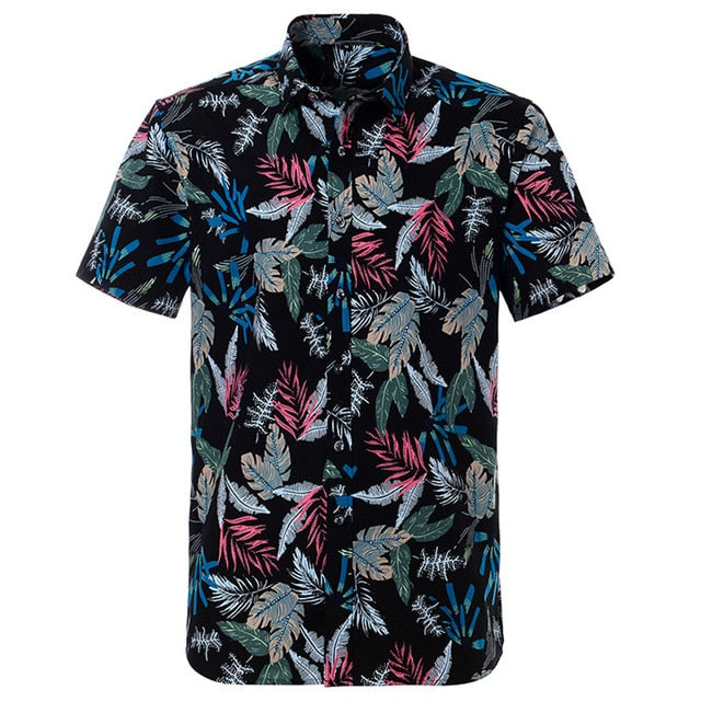 maoxiangshop Summer Pure Cotton Mens Hawaiian Shirt Printed Short Sleeve Big Us Size Hawaii Flower Beach Floral Patterns