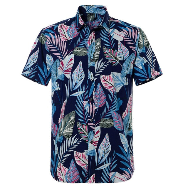 maoxiangshop Summer Pure Cotton Mens Hawaiian Shirt Printed Short Sleeve Big Us Size Hawaii Flower Beach Floral Patterns