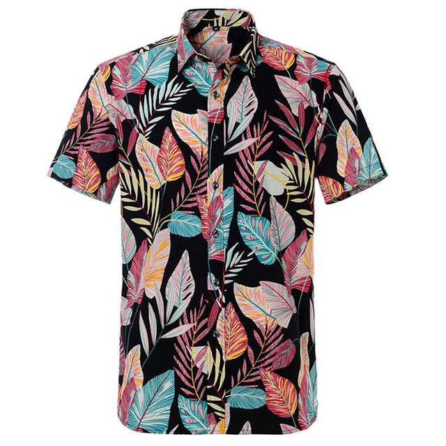 maoxiangshop Summer Pure Cotton Mens Hawaiian Shirt Printed Short Sleeve Big Us Size Hawaii Flower Beach Floral Patterns