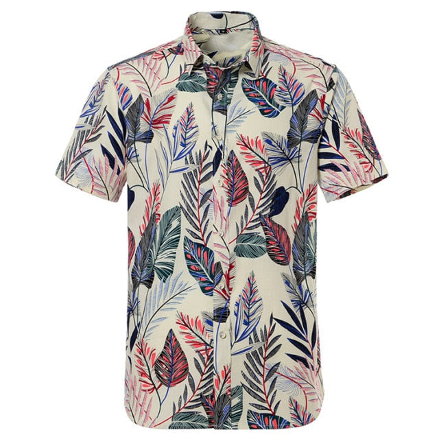 maoxiangshop Summer Pure Cotton Mens Hawaiian Shirt Printed Short Sleeve Big Us Size Hawaii Flower Beach Floral Patterns