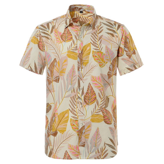 maoxiangshop Summer Pure Cotton Mens Hawaiian Shirt Printed Short Sleeve Big Us Size Hawaii Flower Beach Floral Patterns