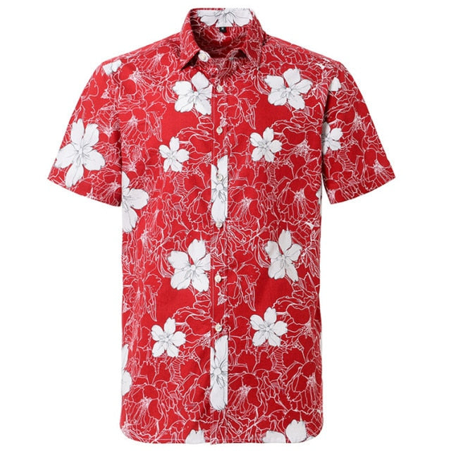 maoxiangshop Summer Pure Cotton Mens Hawaiian Shirt Printed Short Sleeve Big Us Size Hawaii Flower Beach Floral Patterns