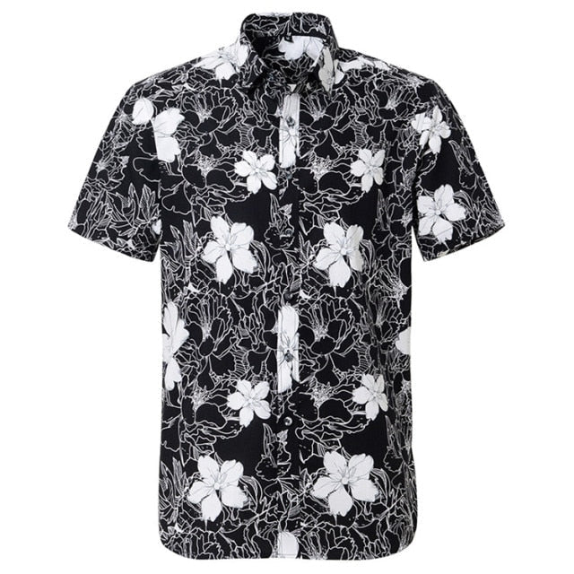 maoxiangshop Summer Pure Cotton Mens Hawaiian Shirt Printed Short Sleeve Big Us Size Hawaii Flower Beach Floral Patterns