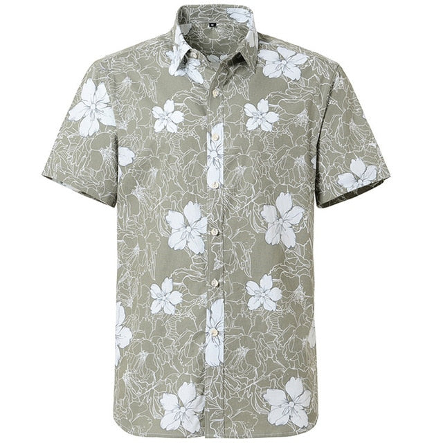 maoxiangshop Summer Pure Cotton Mens Hawaiian Shirt Printed Short Sleeve Big Us Size Hawaii Flower Beach Floral Patterns