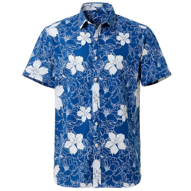 maoxiangshop Summer Pure Cotton Mens Hawaiian Shirt Printed Short Sleeve Big Us Size Hawaii Flower Beach Floral Patterns