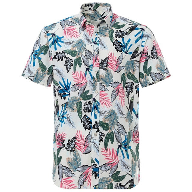 maoxiangshop Summer Pure Cotton Mens Hawaiian Shirt Printed Short Sleeve Big Us Size Hawaii Flower Beach Floral Patterns
