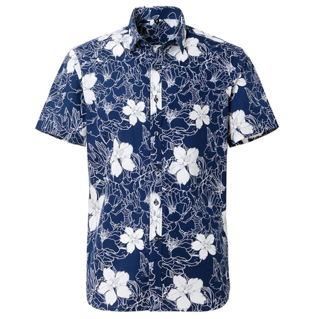 maoxiangshop Summer Pure Cotton Mens Hawaiian Shirt Printed Short Sleeve Big Us Size Hawaii Flower Beach Floral Patterns
