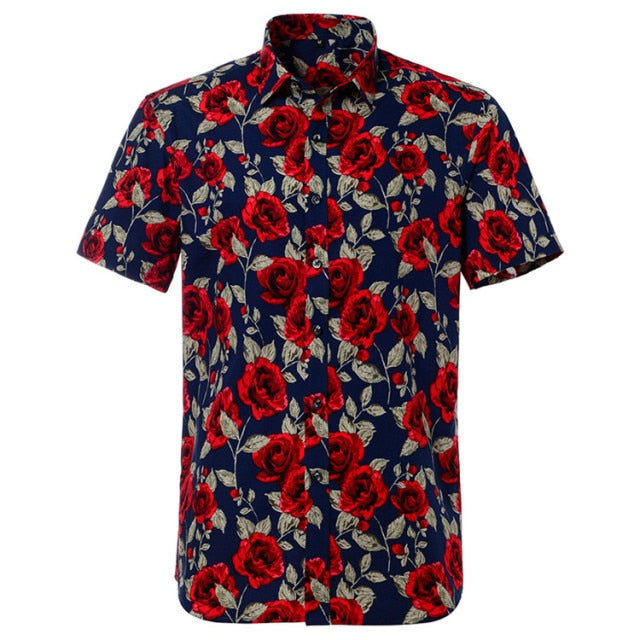 maoxiangshop Summer Pure Cotton Mens Hawaiian Shirt Printed Short Sleeve Big Us Size Hawaii Flower Beach Floral Patterns