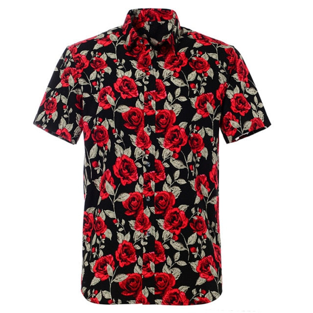 maoxiangshop Summer Pure Cotton Mens Hawaiian Shirt Printed Short Sleeve Big Us Size Hawaii Flower Beach Floral Patterns
