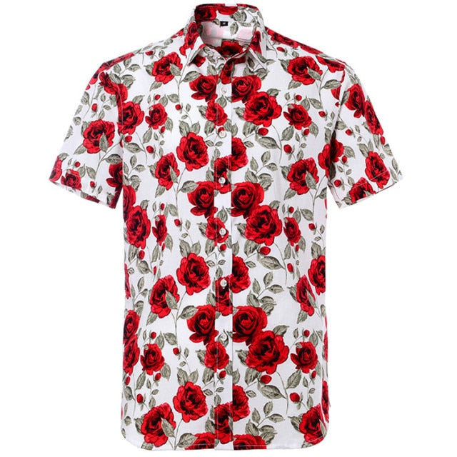maoxiangshop Summer Pure Cotton Mens Hawaiian Shirt Printed Short Sleeve Big Us Size Hawaii Flower Beach Floral Patterns