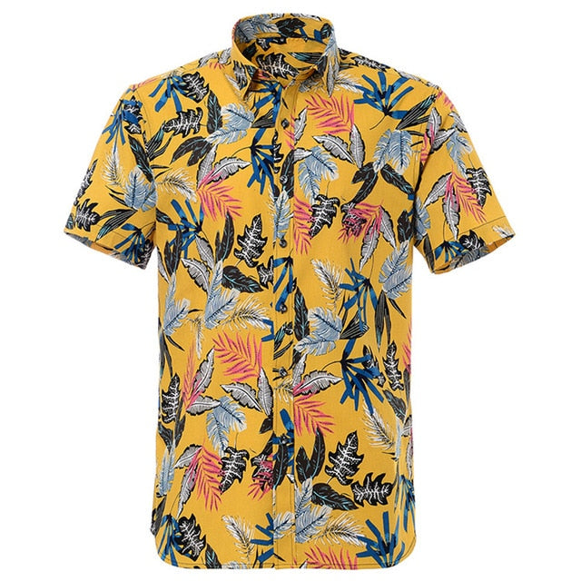 maoxiangshop Summer Pure Cotton Mens Hawaiian Shirt Printed Short Sleeve Big Us Size Hawaii Flower Beach Floral Patterns