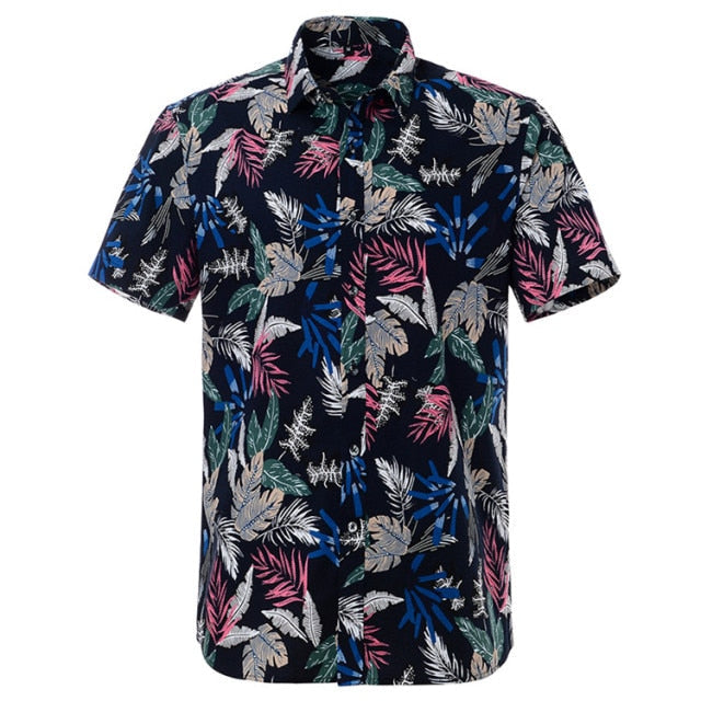 maoxiangshop Summer Pure Cotton Mens Hawaiian Shirt Printed Short Sleeve Big Us Size Hawaii Flower Beach Floral Patterns
