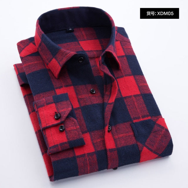 Plaid Shirt New Autumn Winter Flannel Red Checkered Shirt Men Shirts Long Sleeve Chemise Homme Cotton Male Check Shirts