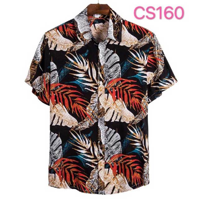 Fashion Dot Mens Hawaiian Beach Shirts Summer New Short Sleeve Floral Print Tropical Aloha Shirts Holiday Vacation Clothing