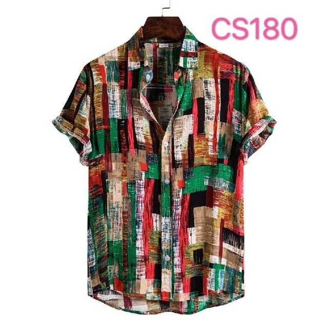 Fashion Dot Mens Hawaiian Beach Shirts Summer New Short Sleeve Floral Print Tropical Aloha Shirts Holiday Vacation Clothing