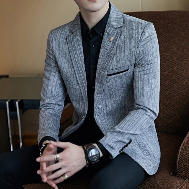 Striped Blazer Mens Slim Fit Blazer Slim Masculino Business Casual Mens Stylish Blazer Spring Autumn Dot Striped Blazers Mens
