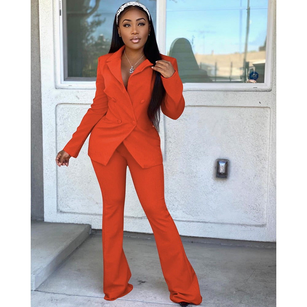 Two Piece Office Wear Women's Suit Coat With Pants Autumn And Winter New Solid Color Long Sleeve V Neck Fashion Casual Suit