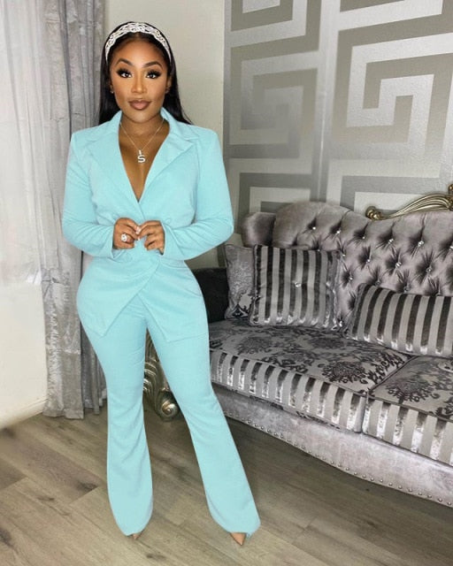 Two Piece Office Wear Women's Suit Coat With Pants Autumn And Winter New Solid Color Long Sleeve V Neck Fashion Casual Suit