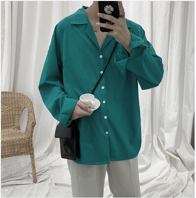 maoxiangshop Men's Suit Collar Lining Loose Coats Long Sleeve Slim Fit Shirt French Cuff Mens Fashion 6 Color Shirts Camisa Masculina