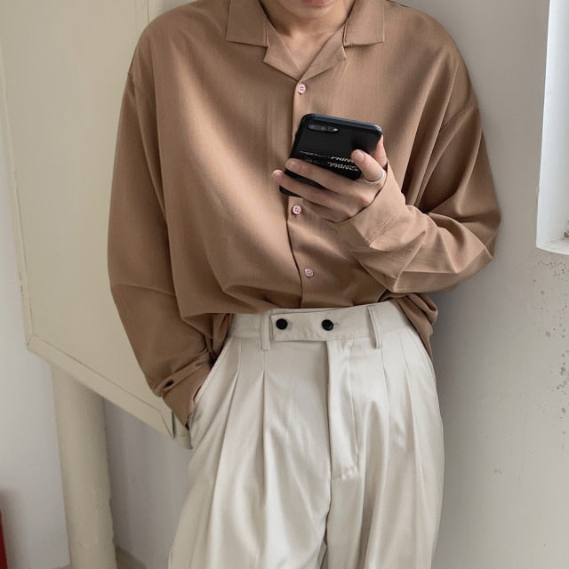 maoxiangshop Men's Suit Collar Lining Loose Coats Long Sleeve Slim Fit Shirt French Cuff Mens Fashion 6 Color Shirts Camisa Masculina