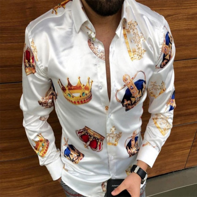 maoxiangshop Casual Loose Turn-down Collar Mens Shirts Vintage Printing Button Short Sleeve Tops Summer Men Clothing Fashion Streetwear