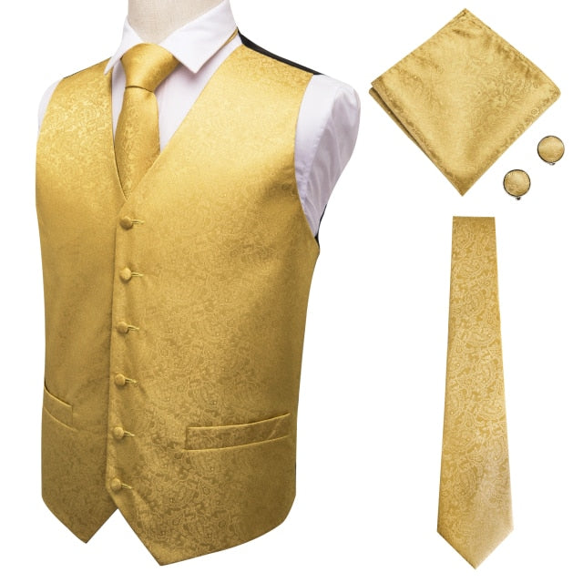 Hi-Tie 100% Silk Men's Waistcoat for Men Suit Vintage Fashion Formal Brown Paisley Dress Vests Men Wedding Party formal Dresses