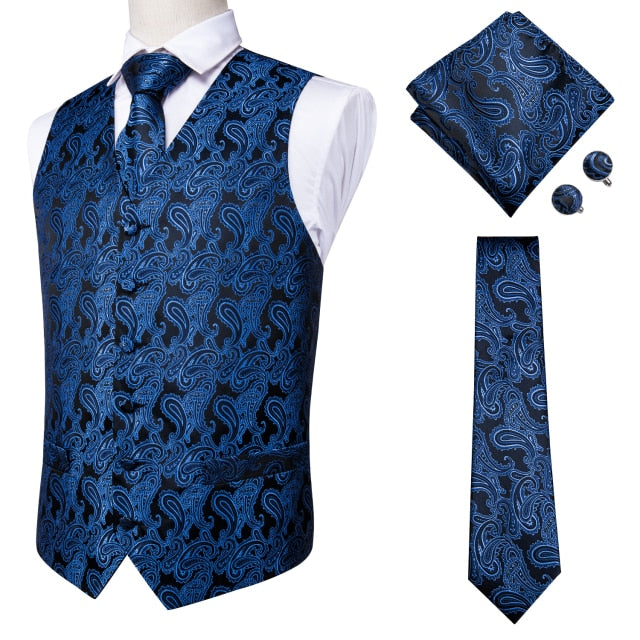 Hi-Tie 100% Silk Men's Waistcoat for Men Suit Vintage Fashion Formal Brown Paisley Dress Vests Men Wedding Party formal Dresses