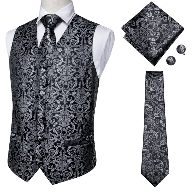 Hi-Tie 100% Silk Men's Waistcoat for Men Suit Vintage Fashion Formal Brown Paisley Dress Vests Men Wedding Party formal Dresses