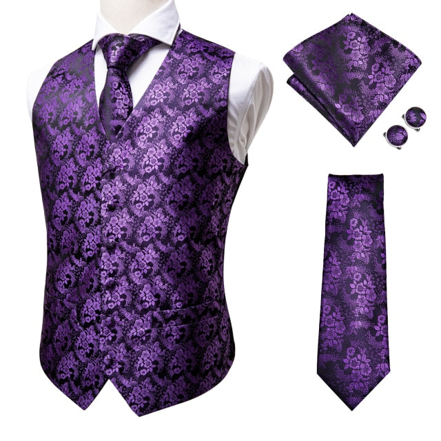 Hi-Tie 100% Silk Men's Waistcoat for Men Suit Vintage Fashion Formal Brown Paisley Dress Vests Men Wedding Party formal Dresses