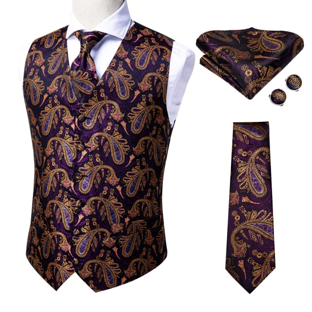 Hi-Tie 100% Silk Men's Waistcoat for Men Suit Vintage Fashion Formal Brown Paisley Dress Vests Men Wedding Party formal Dresses