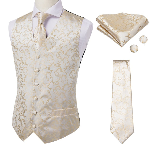Hi-Tie 100% Silk Men's Waistcoat for Men Suit Vintage Fashion Formal Brown Paisley Dress Vests Men Wedding Party formal Dresses