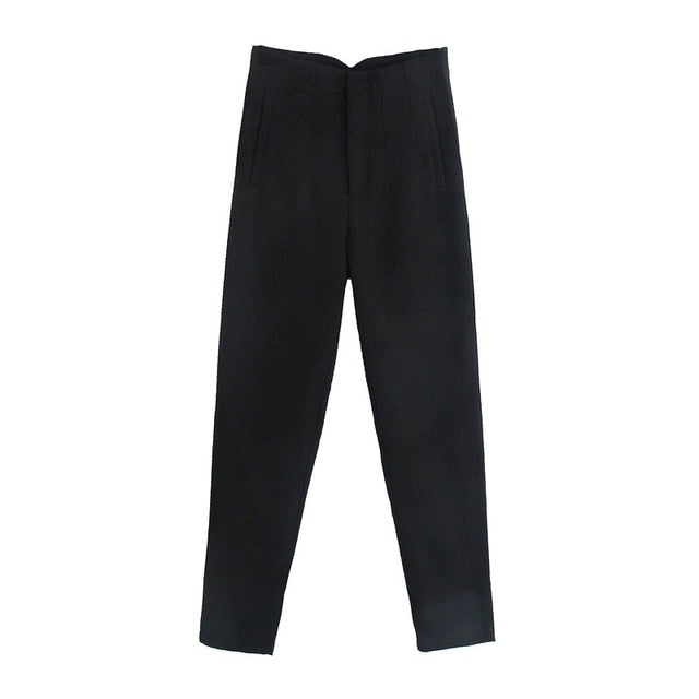 Spring Trouser Suits High Waisted Pants Women Fashion Office Beige Pants Chic Button Zip Elegant Pink Casual Woman Pants