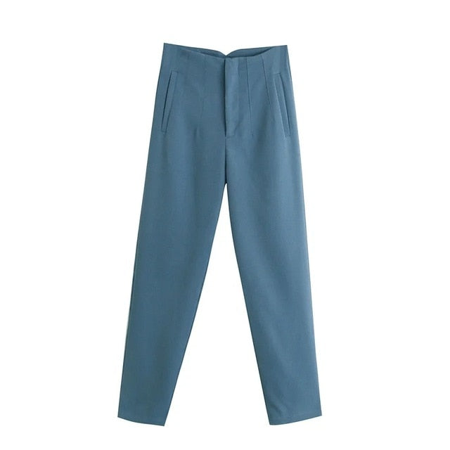 Spring Trouser Suits High Waisted Pants Women Fashion Office Beige Pants Chic Button Zip Elegant Pink Casual Woman Pants