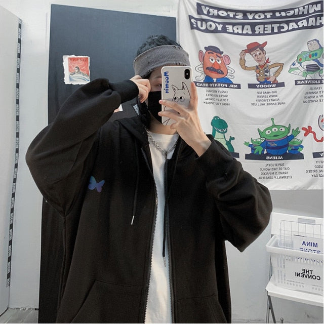 Vintage Long Sleeve Hoodie Sweetshirt Clothes Women Fashion Zip Up Cute Bear Hoodies Autumn Winter Coat Loose Harajuku Top