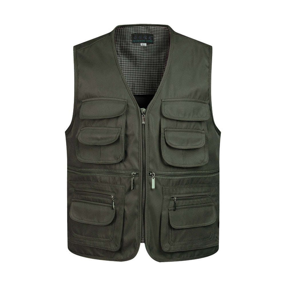 Men Multi-Pocket Classic Waistcoat Male Sleeveless Unloading Solid Coat Work Vest Photographer Mesh Vest Jacket