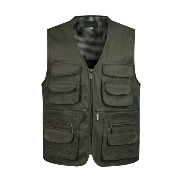 Men Multi-Pocket Classic Waistcoat Male Sleeveless Unloading Solid Coat Work Vest Photographer Mesh Vest Jacket