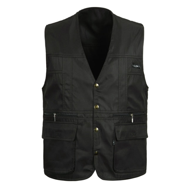 Men Multi-Pocket Classic Waistcoat Male Sleeveless Unloading Solid Coat Work Vest Photographer Mesh Vest Jacket