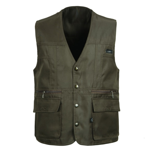 Men Multi-Pocket Classic Waistcoat Male Sleeveless Unloading Solid Coat Work Vest Photographer Mesh Vest Jacket