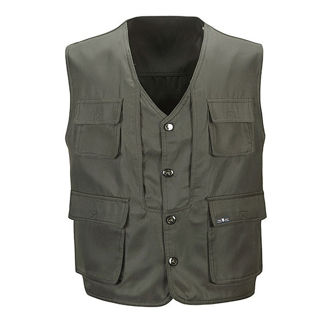 Men Multi-Pocket Classic Waistcoat Male Sleeveless Unloading Solid Coat Work Vest Photographer Mesh Vest Jacket