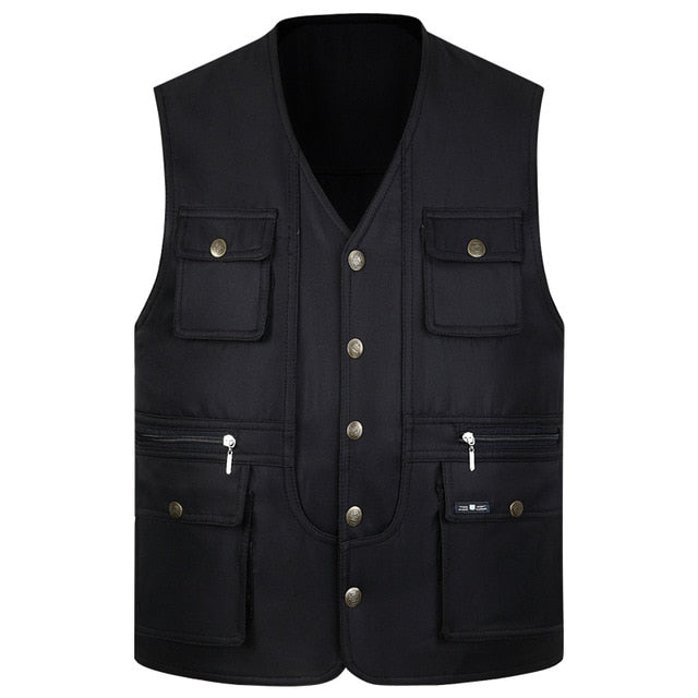 Men Multi-Pocket Classic Waistcoat Male Sleeveless Unloading Solid Coat Work Vest Photographer Mesh Vest Jacket