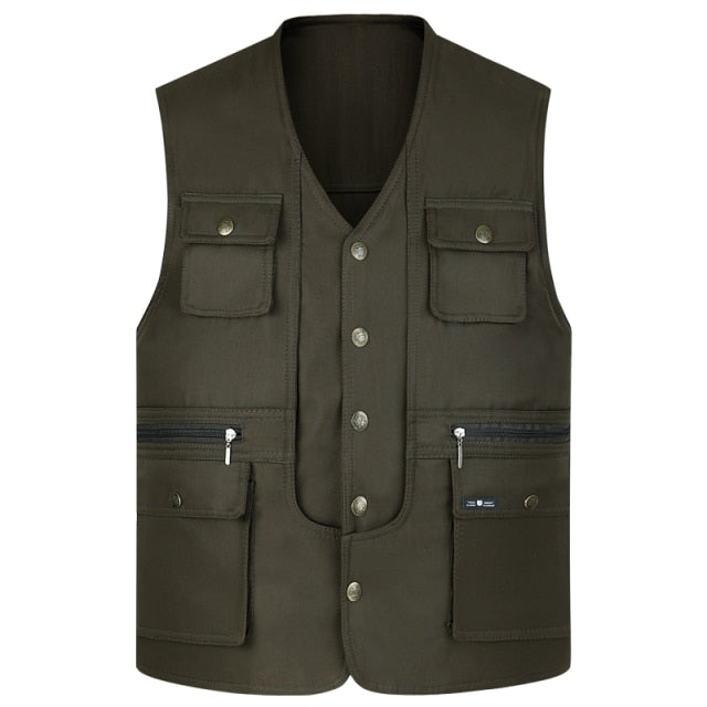 Men Multi-Pocket Classic Waistcoat Male Sleeveless Unloading Solid Coat Work Vest Photographer Mesh Vest Jacket