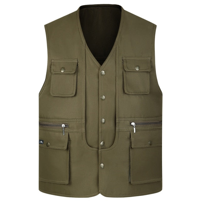 Men Multi-Pocket Classic Waistcoat Male Sleeveless Unloading Solid Coat Work Vest Photographer Mesh Vest Jacket