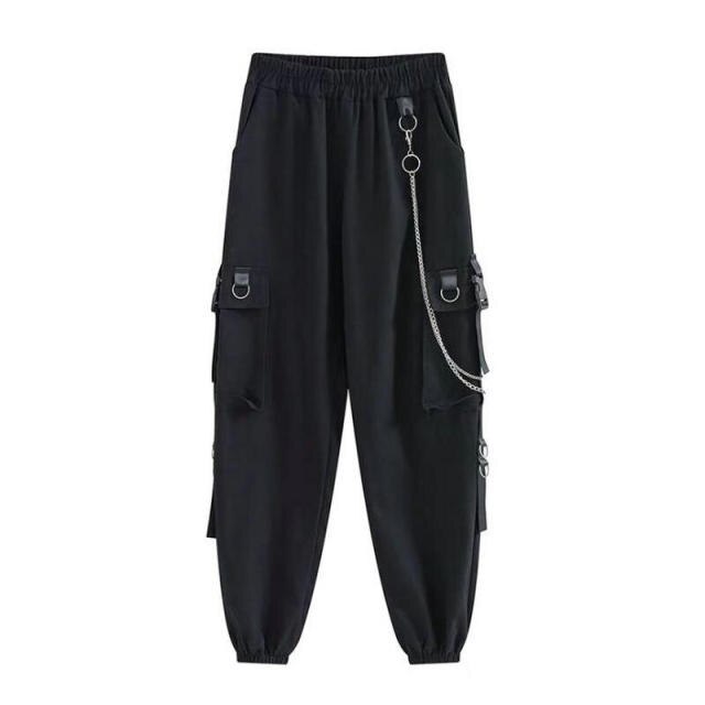 Women Joggers Black High Waist Loose Female Trousers Korean Style Ribbon Ladies Pants